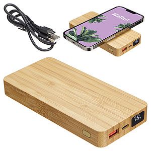 Bamboo 10000mAh Dual Port Power Bank with 10W Wireless Charger