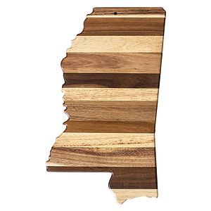 Totally Bamboo Rock & Branch Shiplap Series Mississippi State Shaped Wood Cutting Board and Charcuterie Serving Platter