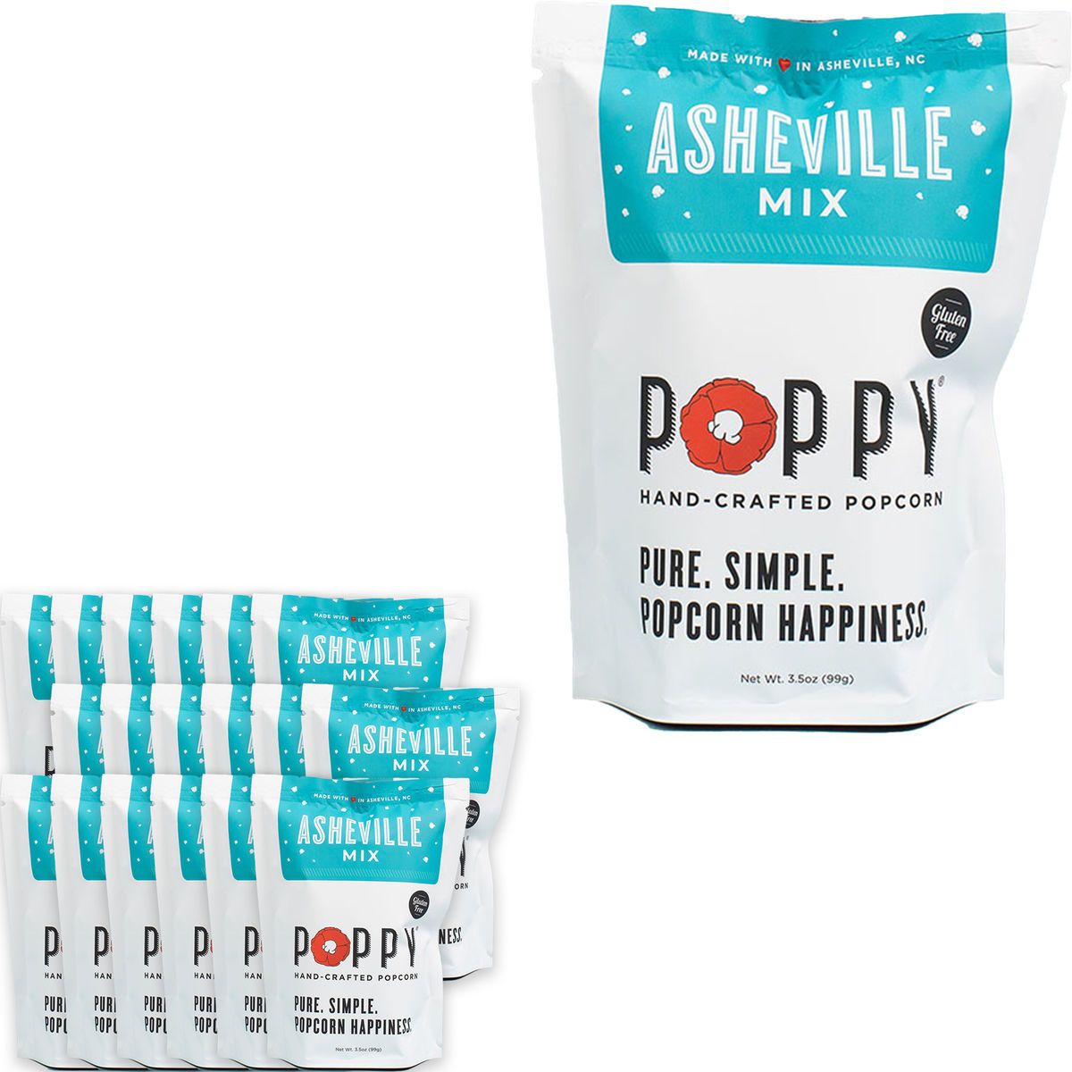 Poppy handcrafted popcorn asheville mix snack bag Brandextenders