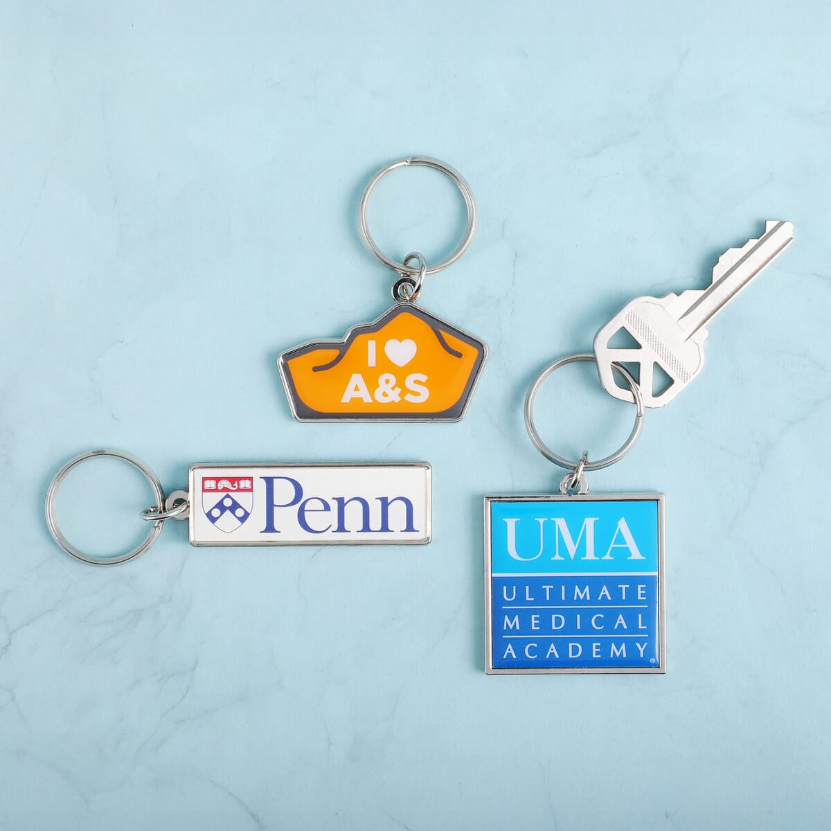 Custom Die Cast Keychain w/Offset Print & Epoxy Dome: 2 Side Imprint