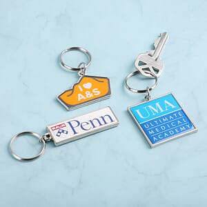 Custom Die Cast Keychain w/Offset Print & Epoxy Dome: 2 Side Imprint
