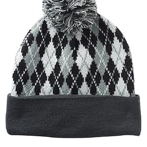 Diamond Pattern Knitted Pompom Beanies