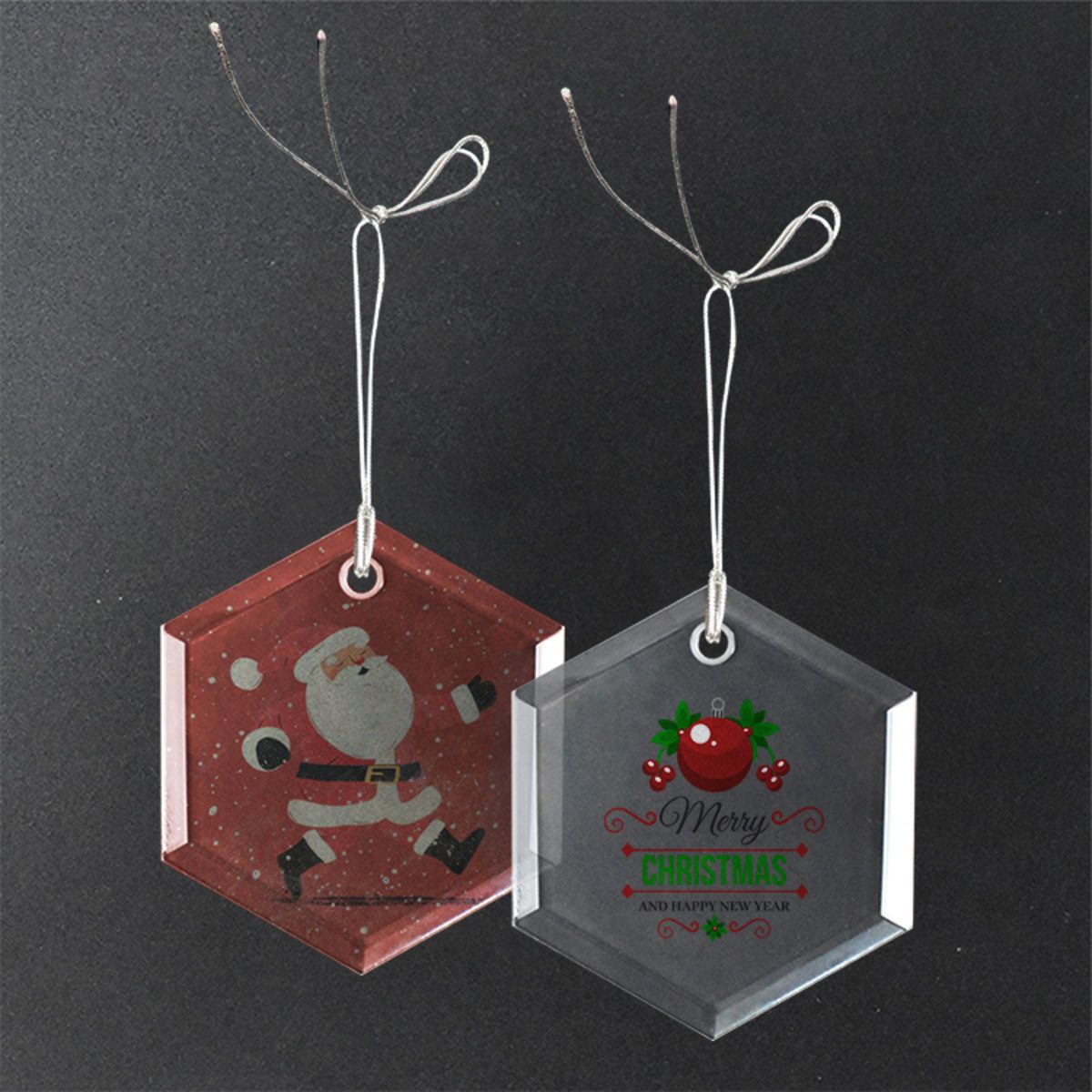 Gift Box 3" Hexagon Clear Glass Ornament