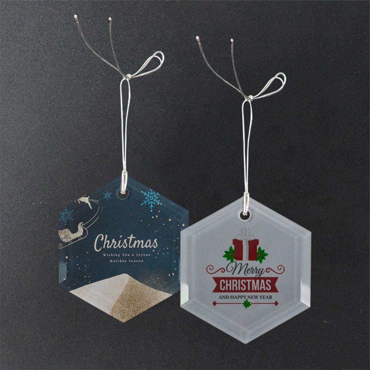 Gift Box 3" Hexagon Frosted Glass Ornament