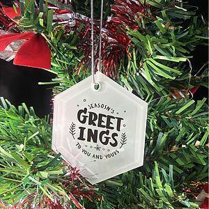Gift Box 3" Hexagon Frosted Glass Ornament