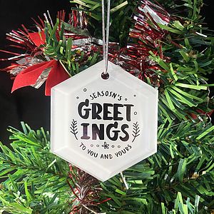 Gift Box 3" Hexagon White Glass Ornament