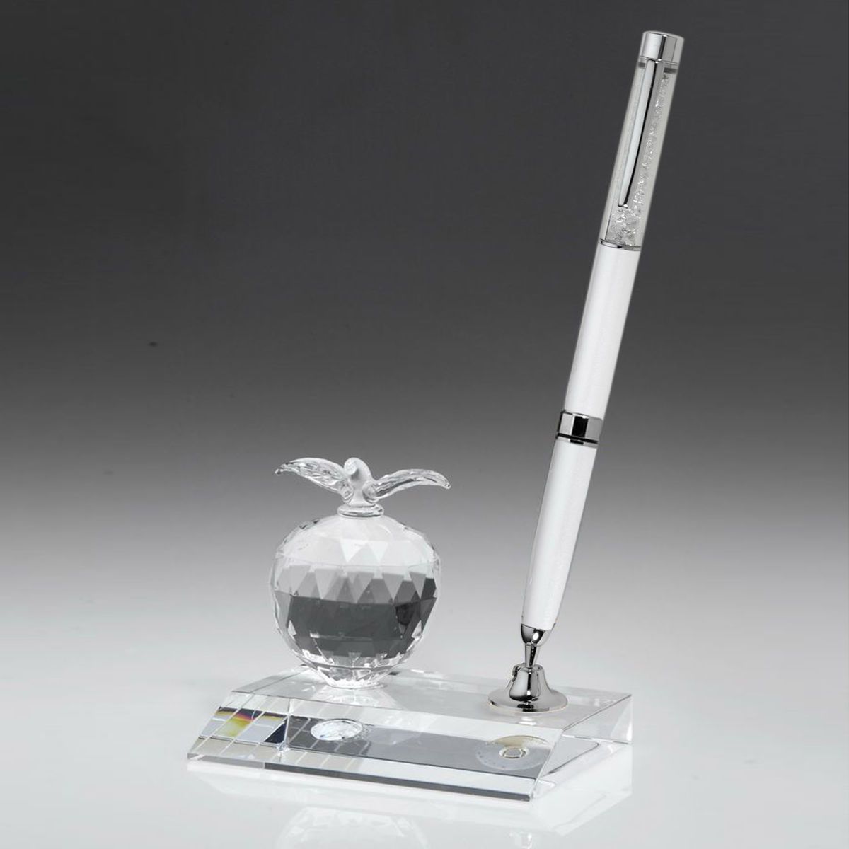 Desktop, Award-Crystal Apple Pen Set w/ White Ballpoint Pen_D699CA