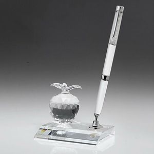 Desktop, Award-Crystal Apple Pen Set w/ White Ballpoint Pen_D699CA