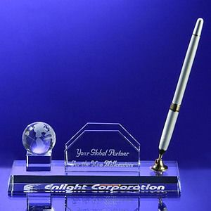 Desktop, Award-Business card holder with Globe Pen Set w/ Silver Ballpoint Pen_D448CA