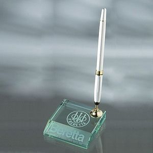 3" Desktop, Award-Jade Glass Pen Set w/ 1 Silver Ballpoint Pen_D645GA