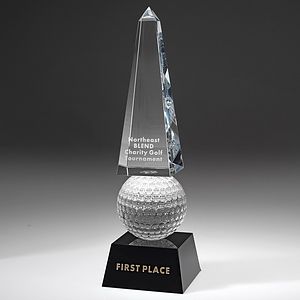 9" Crystal Award-Monumental Golf Obelisk_D686CA