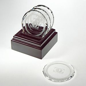 4pcs 3 1/2" Optical crystal coaster with wooden base