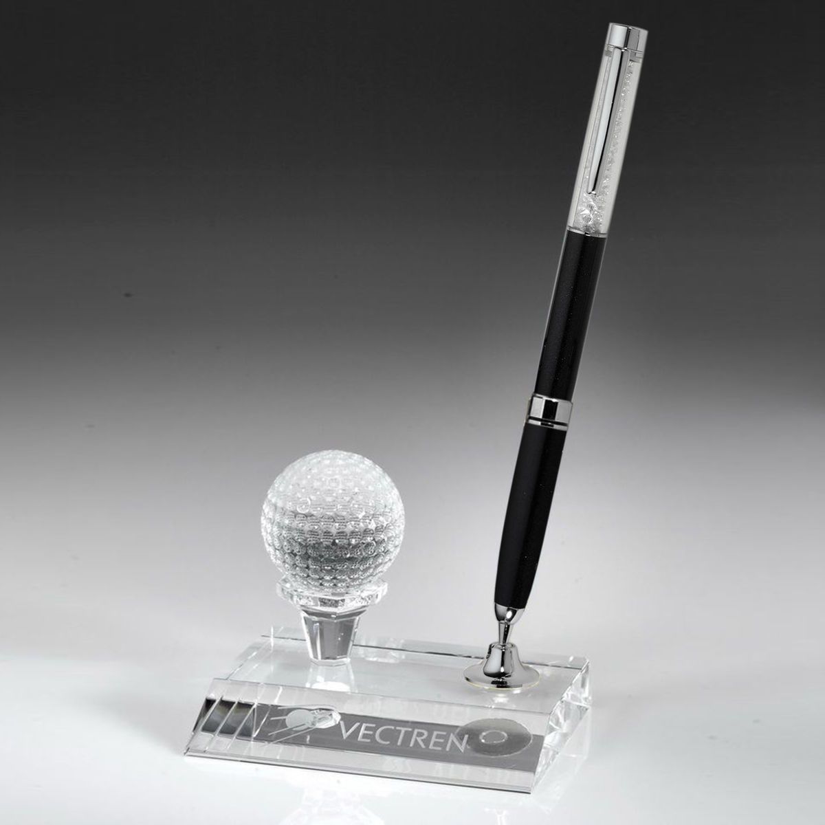 Desktop, Award-Crystal Golf Pen Set w/ Black Ballpoint Pen