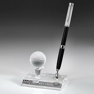 Desktop, Award-Crystal Golf Pen Set w/ Black Ballpoint Pen