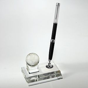 Desktop Award-Crystal Globe Pen Set w/Black Ballpoint Pen