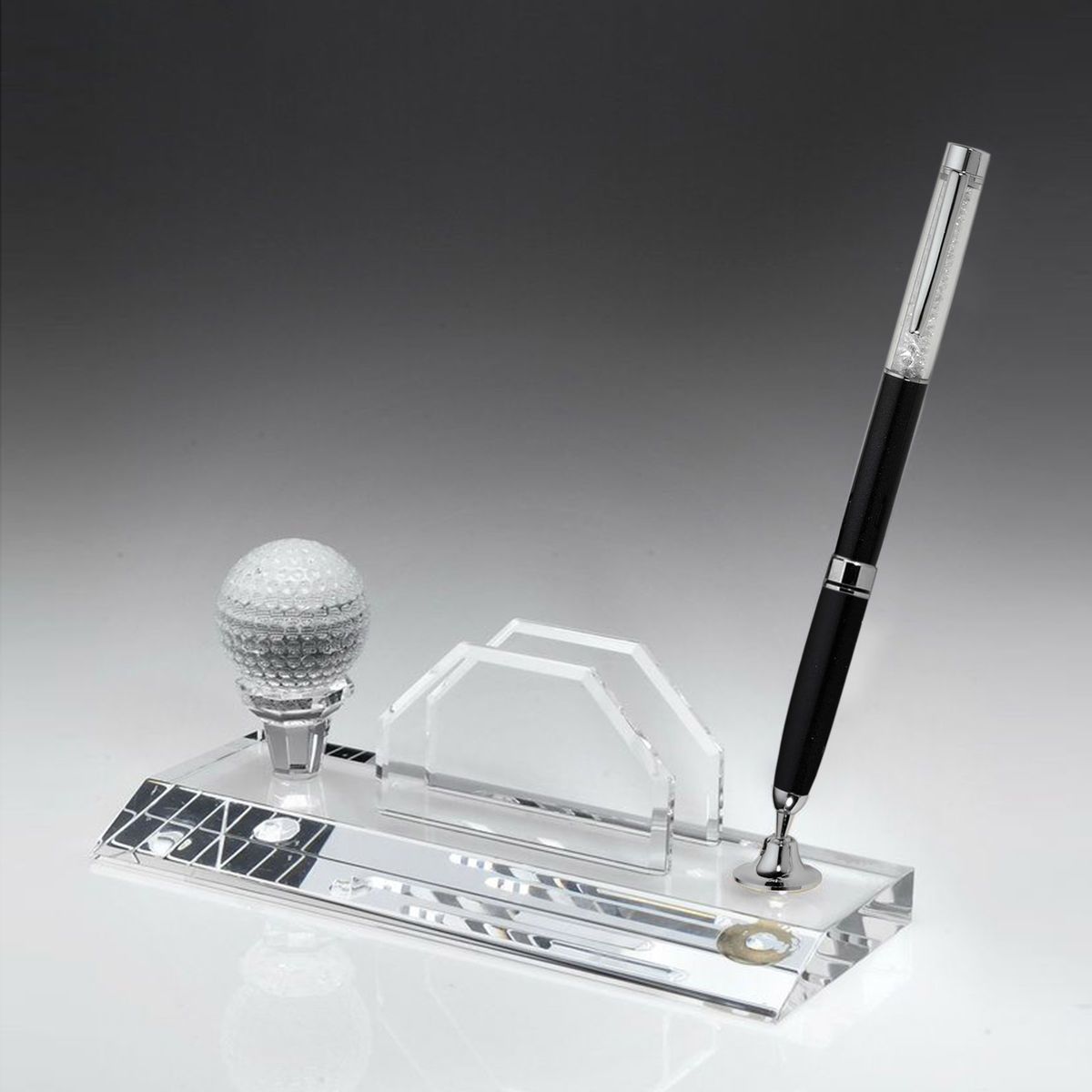 Desktop,Award- Business card holder with Golf Pen Set w/ Black Ballpoint Pen_D704CA