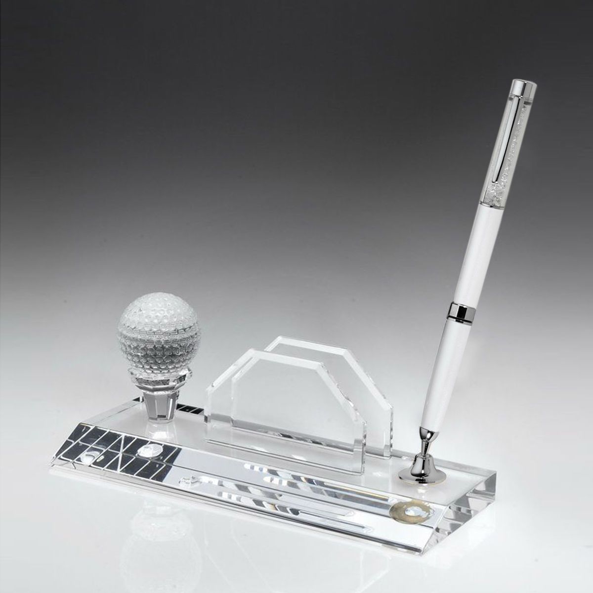 Desktop,Award- Business card holder with Golf Pen Set w/ White Ballpoint Pen_D705CA