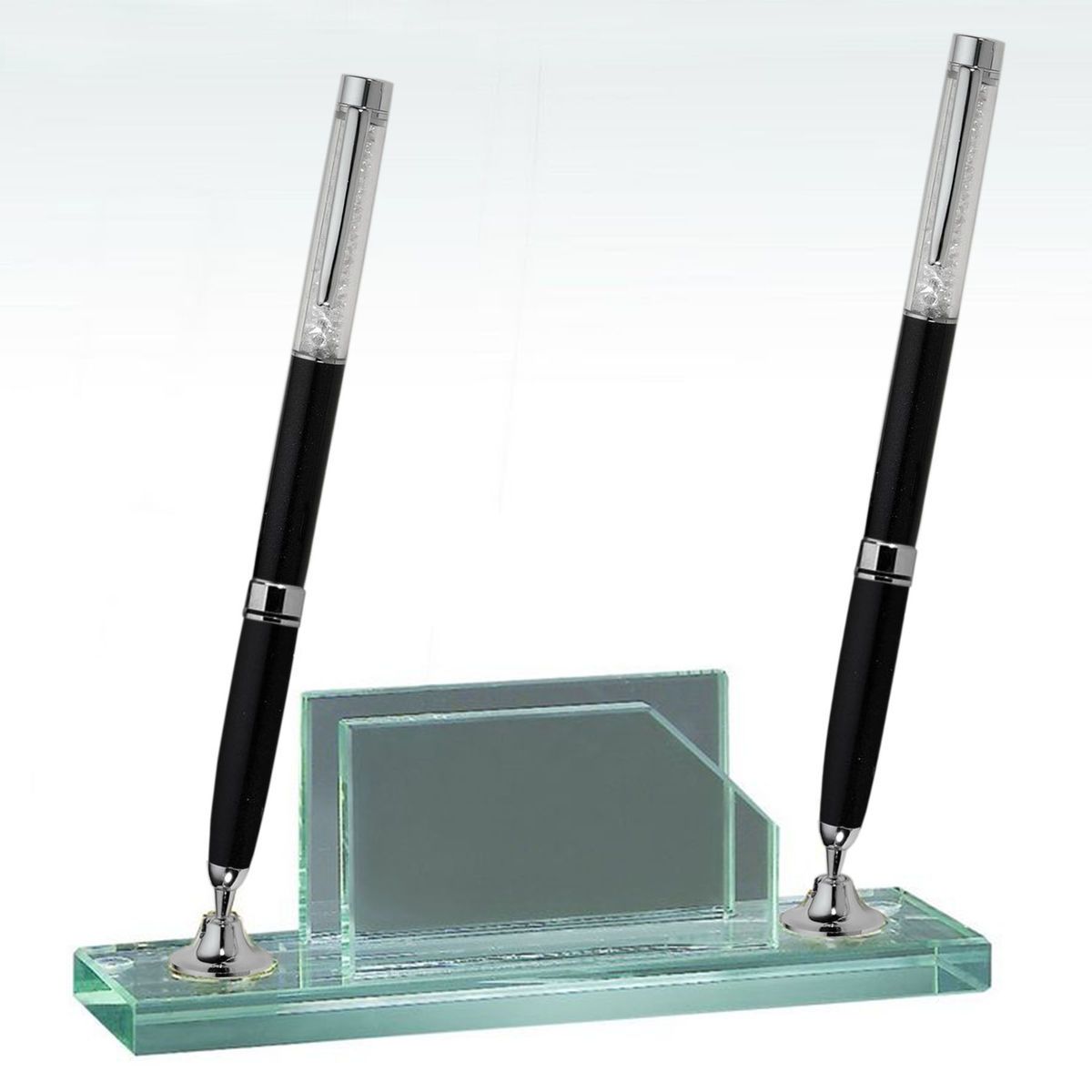 Desktop, Award-Pen Set w/ Business Card Holder -2 Black pens_D716GA