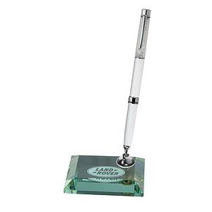 4" Desktop, Award-Jade Glass Pen Set w/ White pen_D722GA