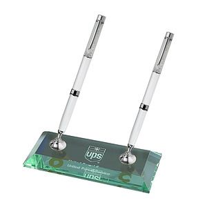 7" Desktop, Award-Jade Glass Pen Set w/ 2 White pens_D725GA