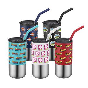 16 oz. Double Wall Color Body Tumbler Straw and Lid