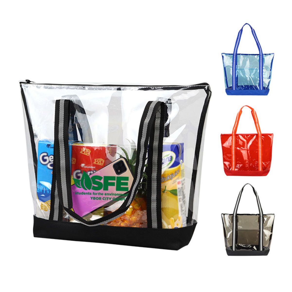 Clear Zipper Striped Tote bag