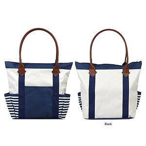 600D Navy Style Boat Tote Bag w/Leather Handles