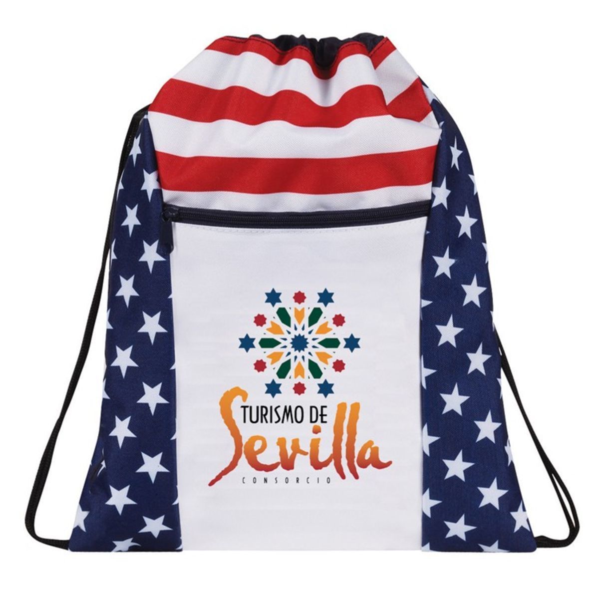Patriotic Drawstring Backpack with zippered Front Packet(Bag, Backpack)