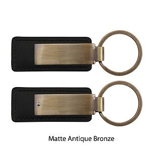 Chrome-Colored Rectangular Metal Key Tag /w Leatherette (Key Chain, Keychain)