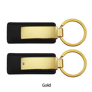 Chrome-Colored Rectangular Metal Key Tag /w Leatherette (Key Chain, Keychain)