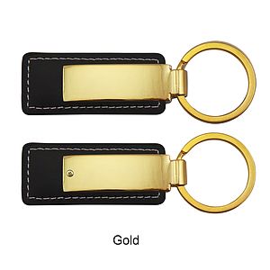 Chrome-Colored Rectangular Metal Key Tag /w Leatherette (Key Chain, Keychain)