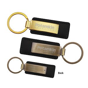 Chrome-Colored Rectangular Metal Key Tag /w Leatherette (Key Chain, Keychain)