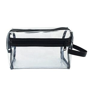 Clear Vinyl Toiletry Bag w/ Leatherette Accent
