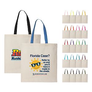 6 oz. 100% Cotton Canvas Tote Bag with Color Handle