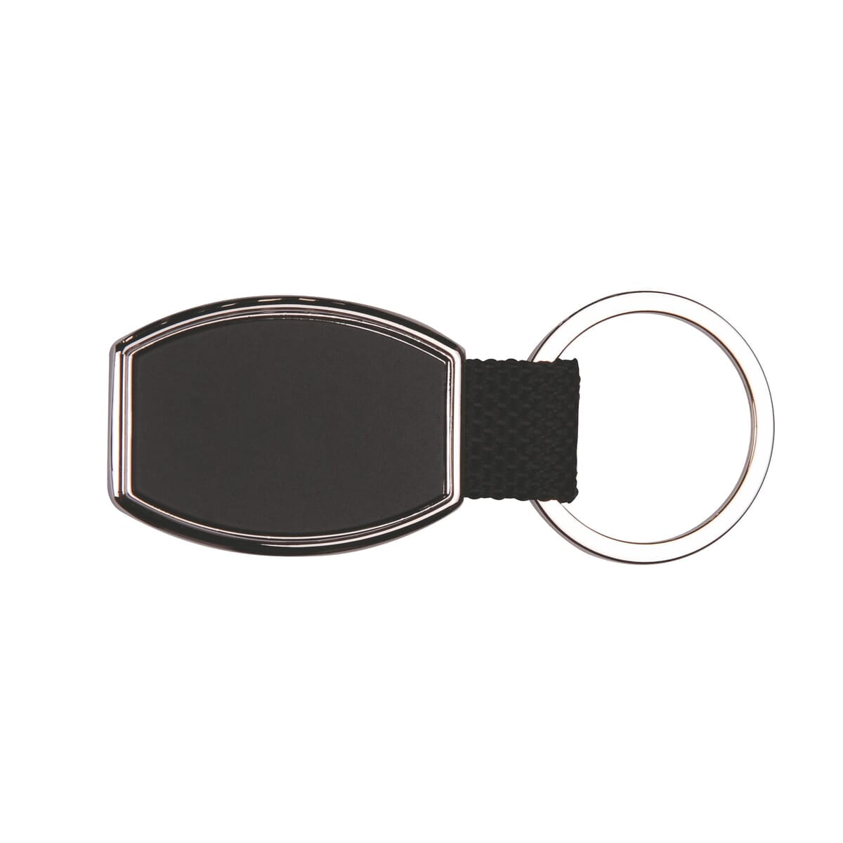 OVAL METAL KEY CHAIN W/ DARK REFLECTIVE CENTER