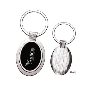 OVAL METAL KEY CHAIN W/ DARK REFLECTIVE CENTER