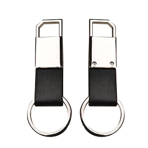 Black Leatherette Metal Clip-On Key Chain