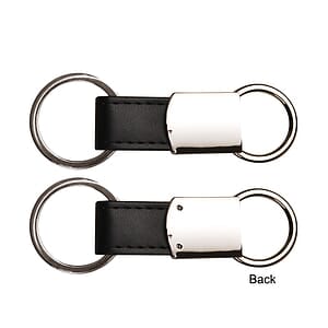 Black Leatherette Metal Round Clip-On Key Chain