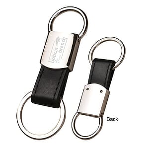 Black Leatherette Metal Round Clip-On Key Chain