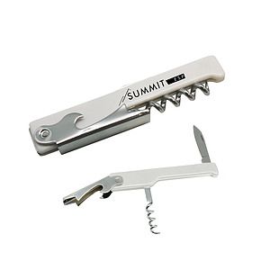 Metal Wine Opener with Corkscrew, Knife, and Plastic Handle