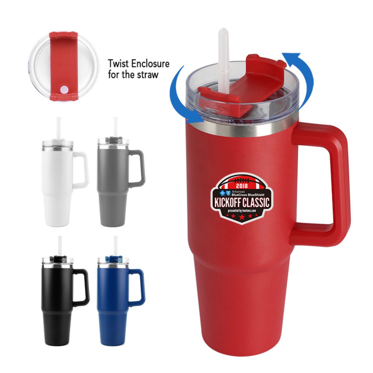 US Stock 30 OZ. S/S Travel Mug w/ Handle & Twist Closure Straw Lid