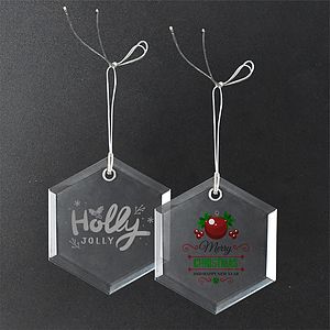 Gift Box 3" Hexagon Clear Glass Ornament