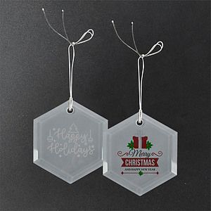 Gift Box 3" Hexagon Frosted Glass Ornament