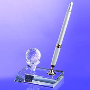 Desktop Award-Crystal Golf Pen Set w/ Silver Ballpoint Pen