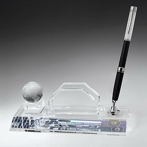 Desktop, Award-Business card holder with Globe Pen Set w/ Black Ballpoint Pen_D706CA