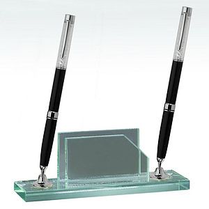 Desktop, Award-Pen Set w/ Business Card Holder -2 Black pens_D716GA