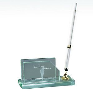 Desktop, Award-Pen Set w/ Business Card Holder -Silver pen_D718GA