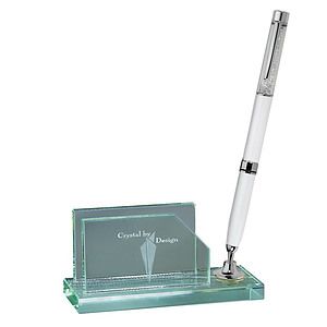 Desktop, Award-Pen Set w/ Business Card Holder -White pen_D720GA