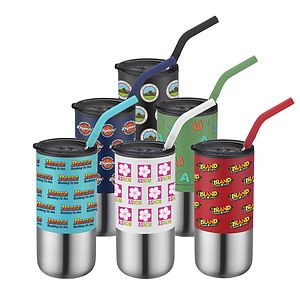 16 oz. Double Wall Color Body Tumbler Straw and Lid