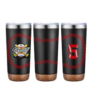 22 oz. Baseball Design Double Wall Steel Cork Bottom Tumbler